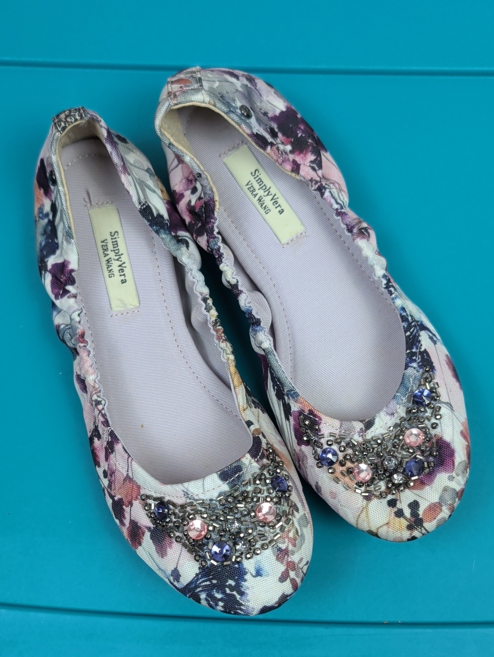 Simply Vera Vera Wang Floral Jewel-Embellished Ballet Flats Sz 8